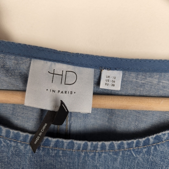 HD in Paris Anthropologie Blue Chambray Swing Top Front Pockets Sz 6 - Picture 3 of 6